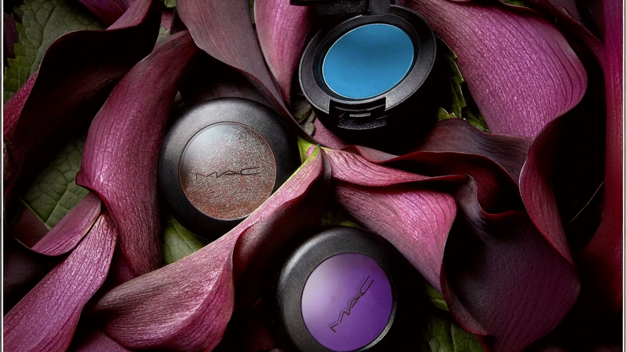 M·A·C Momentum — eyeshadow compacts on calla lily petals
